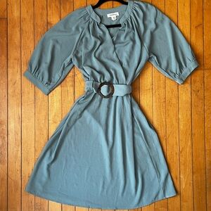 Monteau Green Blue A-Line Midi Dress with Raglan Sleeves